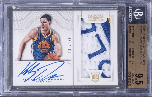 2012-13 Panini National Treasures #110 Klay Thompson Signed Patch Rookie Card (#136/199) - BGS GEM MINT 9.5/BGS 10